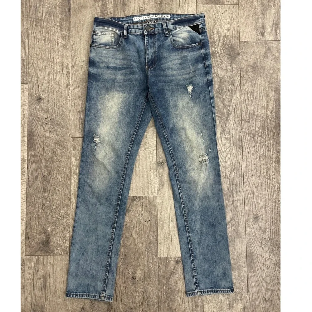 GTL4 Good Things Last 4Ever Men Distressed Slim Straight Jeans 32x32 Stretch‎